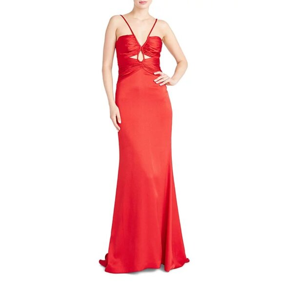 NWT ML Monique Lhuillier Sleeveless Satin Gown Red Size 10 - Picture 1 of 7